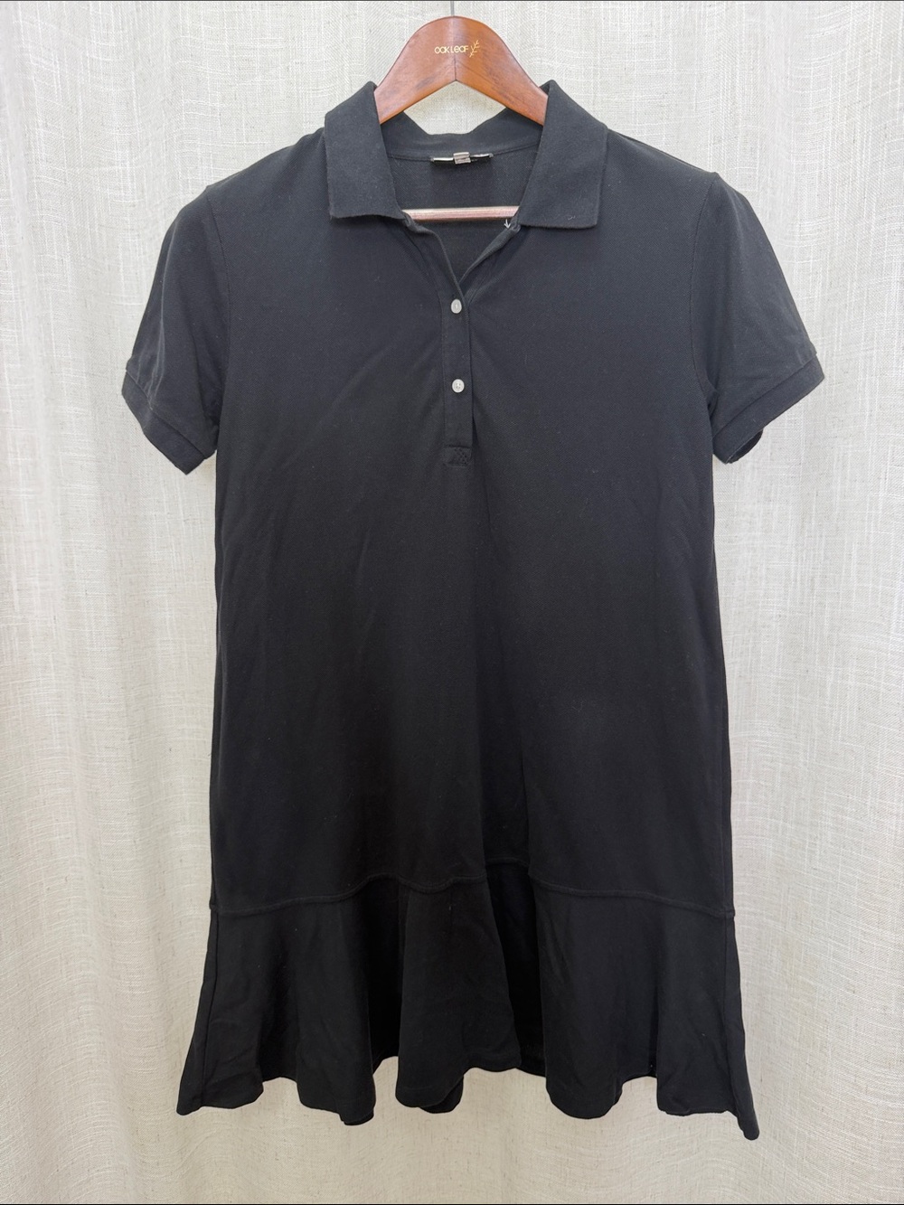 Tuckernuck Black Short Sleeve Polo Style Ruffle Hem Dress Size Medium